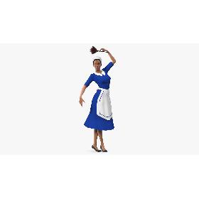 3D Light Skin Black Maid Standing Pose model